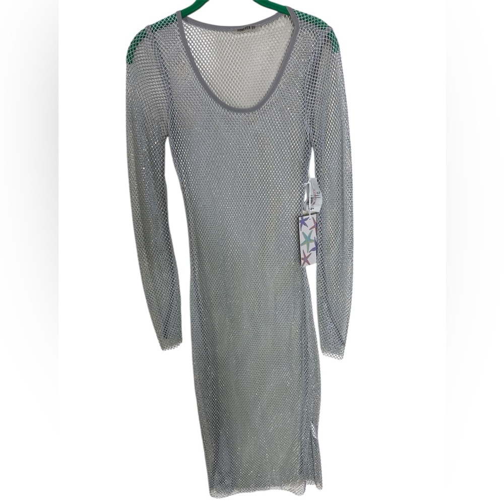 Forever 21 Silver Mesh Long Sleeve Swimwear cover